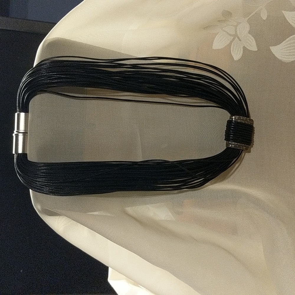 Necklace Black Faux Leather Strands Choker